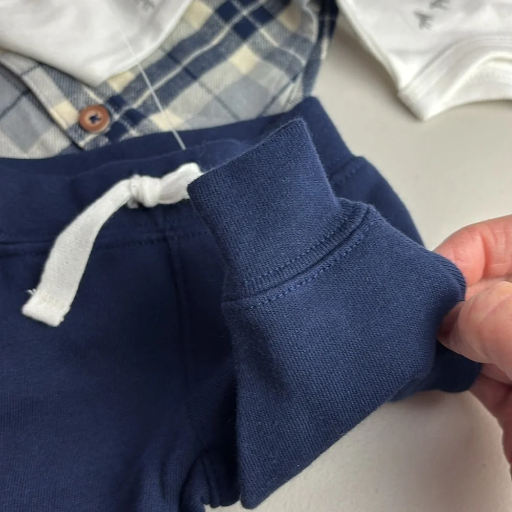 Carter's Plaid Jacket Sherpa Collar, Wolf Mountain Onesie and Navy Pants Set